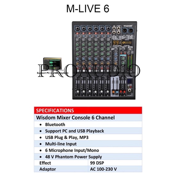 Mixer Wisdom 6 Channel M live 6 M-Live6 M Live6 Original Garansi 1 Thn