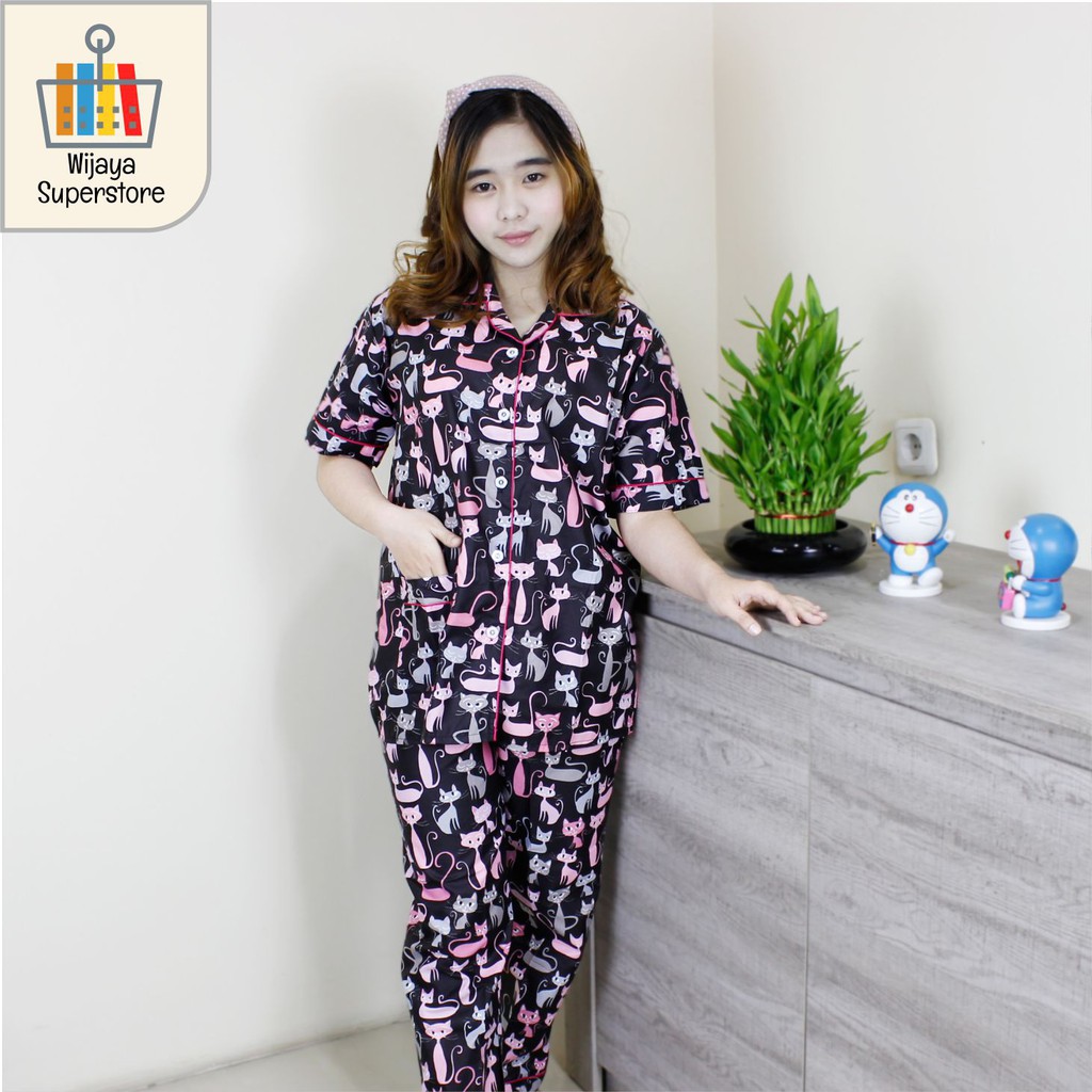 Piyama Wanita Dewasa Baju Tidur Wanita CP Pajamas Motif Doraemon, Kucing, Polkadot, Lebah