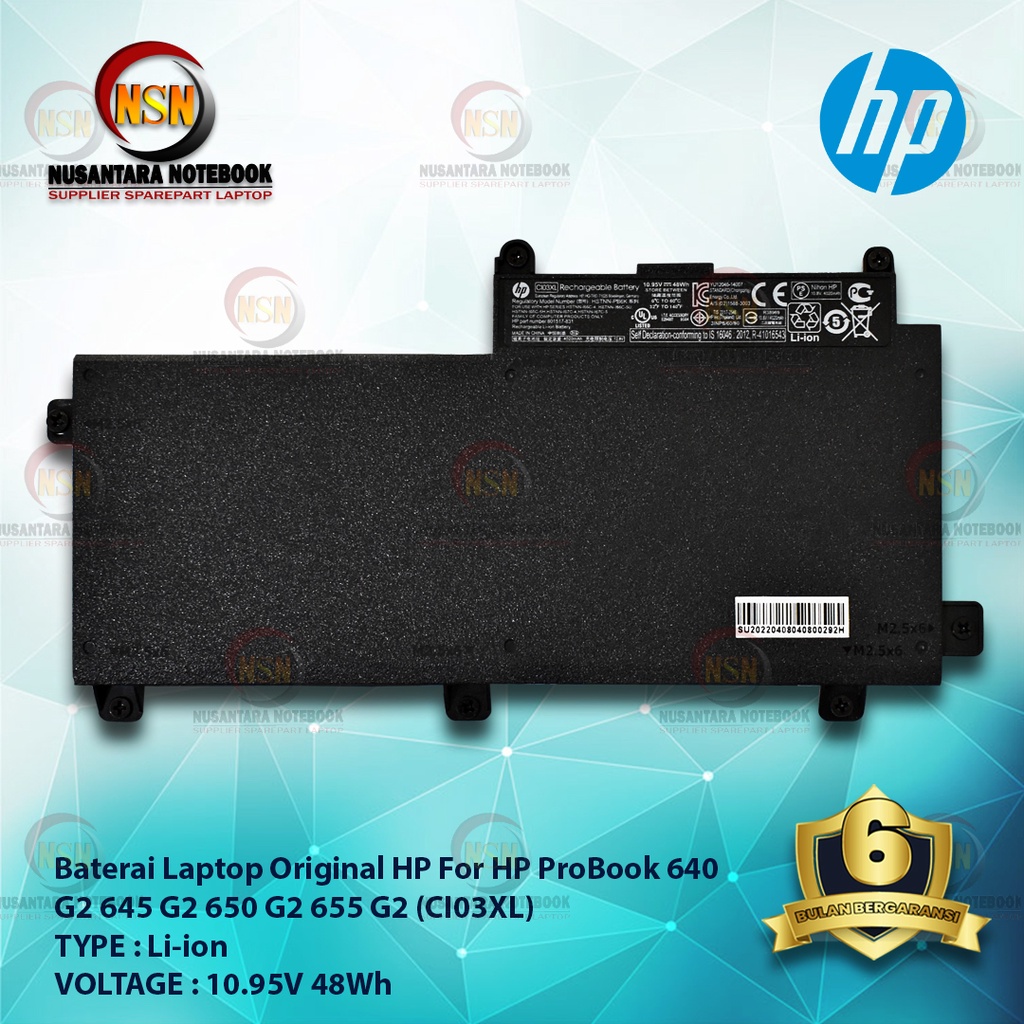 Baterai Laptop Original HP For HP ProBook 640 G2 645 G2 650 G2 655 G2 (CI03XL) 10.95V 48Wh