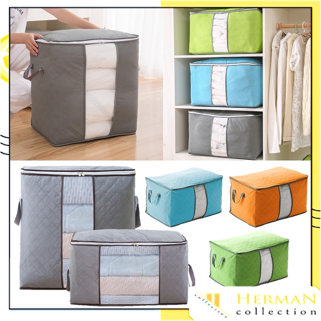 Tempat Penyimpanan Bed Cover simple Box Bamboo Storage Box Organizer Bag Kotak Penyimpanan Baju Selimut Dan Sprey Jumbo Serbaguna A