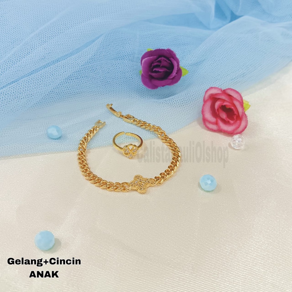 GELANG+CINCIN ANAK  GOLD PERHIASAN EMAS KOREA ANTI KARAT DAN ANTI LUNTUR