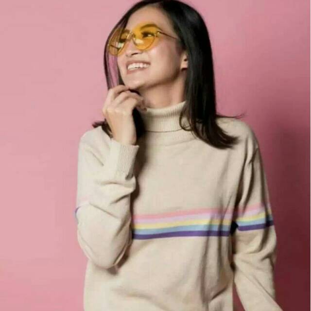 Turtelneck Rainbow / Sweater Rajut Wanita / Kaos Rajut / Baju Rajut Wanita / Baju Rajut Panjang