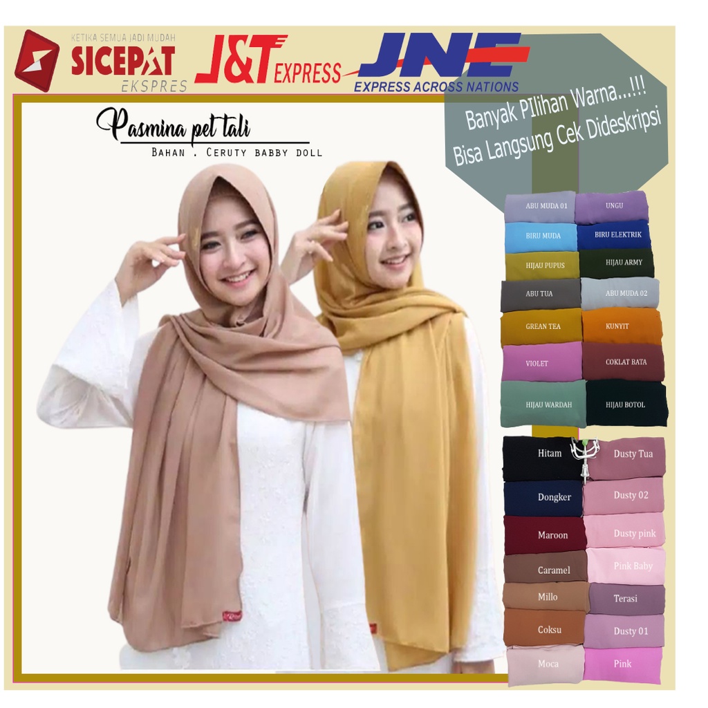 Hijab Pashmina plisket  Pet Tali Jilbab Instan segi empat Syari Fashion Muslim Wanita Dewasa