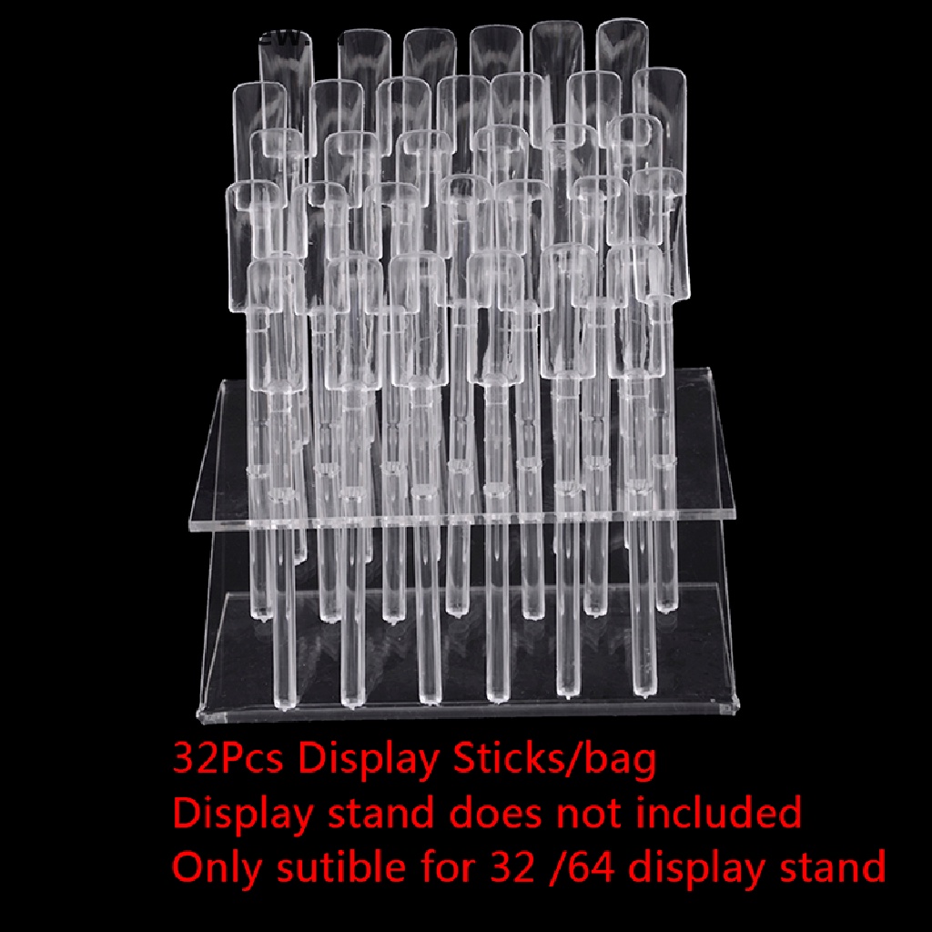 [KUKU PALSU] 32pcs Tips Sticks Nail Art Clear Tips Display Stand Nail Polish Training Tools .