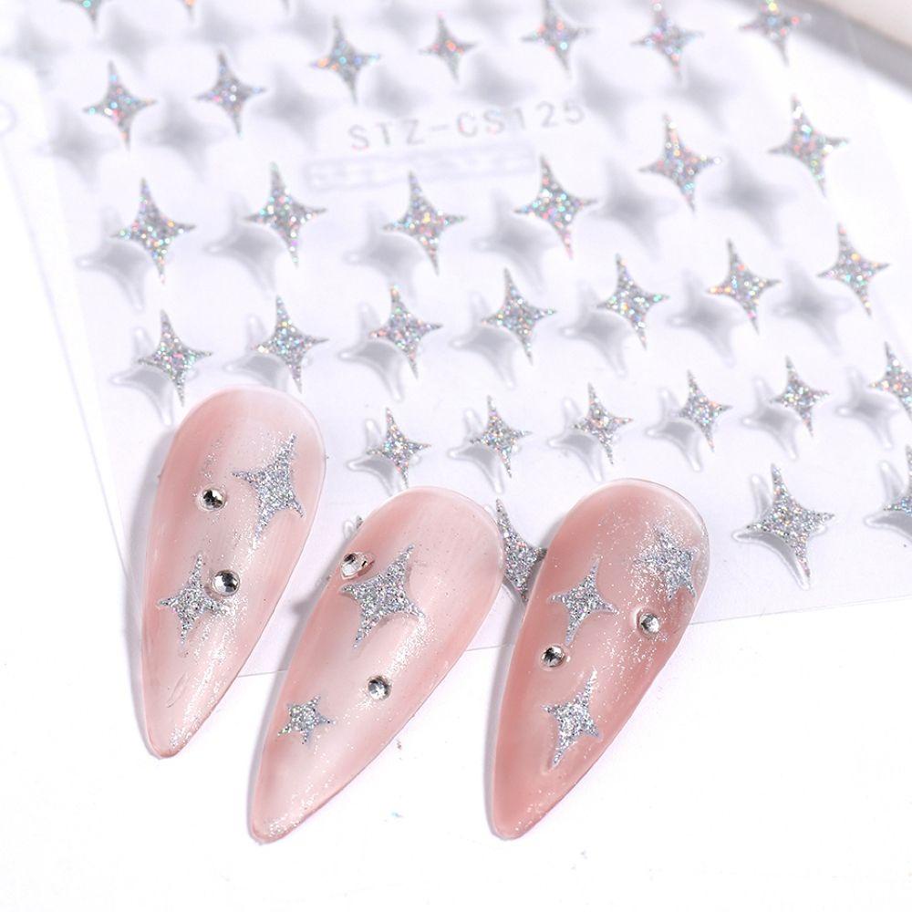 Stiker Kuku Nanas Manicures DIY Cinta Hati Laser Bubuk Perak