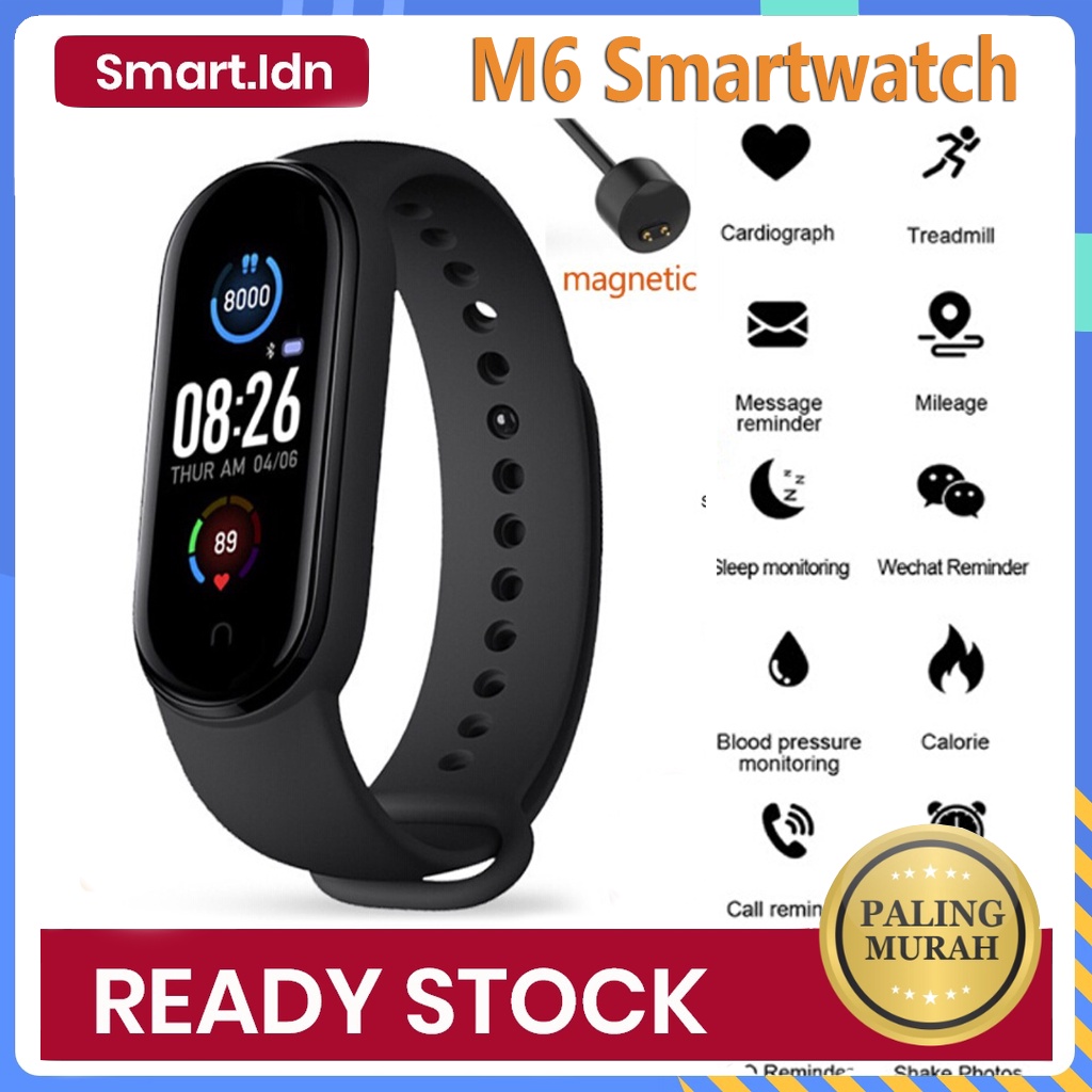 Jam Tangan Pintar Smartwatch M7 M6 Pelacak Detak Jantung Pedometer Monitor Tekanan Darah