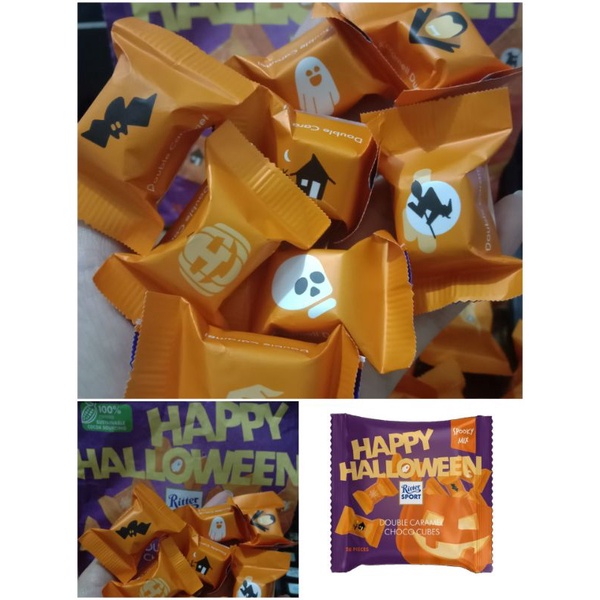 Perbiji~Happy Halloween RITTER SPORT Double Caramel Choco Cubes 7,9g Product Germany