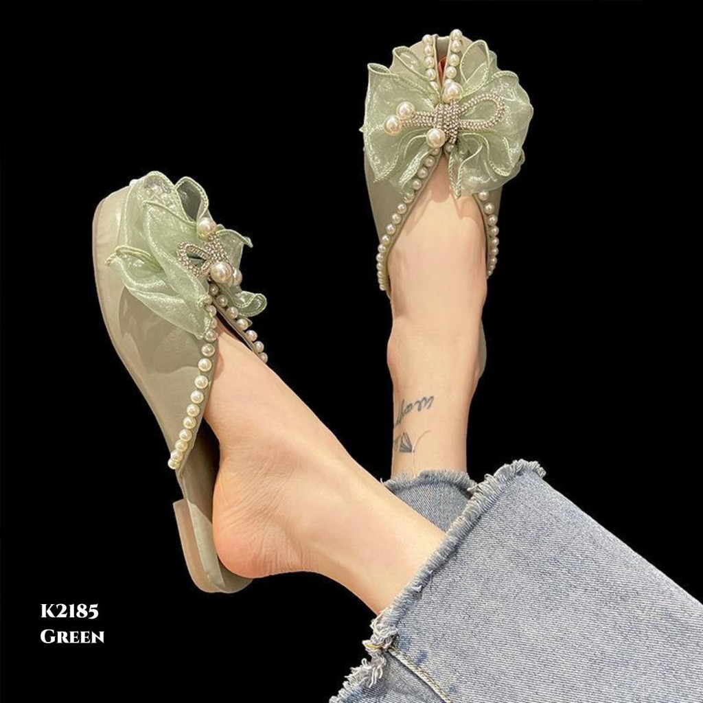 PRF FLAT SLIPPERS FADDISH PEARL RIBBON DIAMOND K2185
