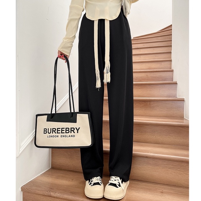 celana panjang wanita korea style baggy pants kasual highwaist celana hitam kulot panjang