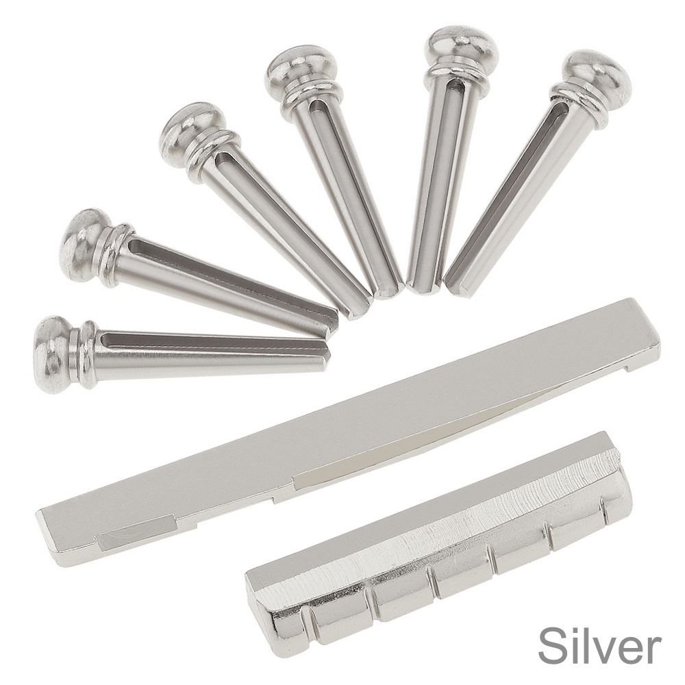 6pcs Bridge Pin Dan Saddle Nut 2 Warna Bahan Zinc Alloy Untuk Gitar Akustik Folk