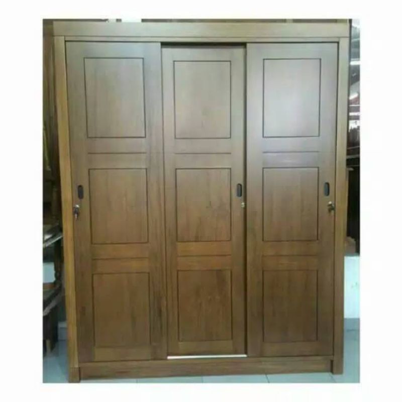 lemari jati minimalis pintu 3 sleding