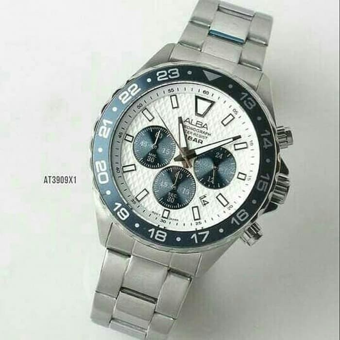 Alba AT3909 ORIGINAL Pria Silver White Blue