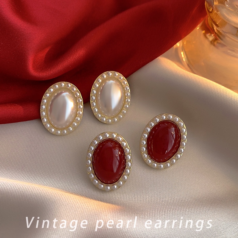 Anting Stud Hias Mutiara Gaya Vintage Korea Untuk Wanita