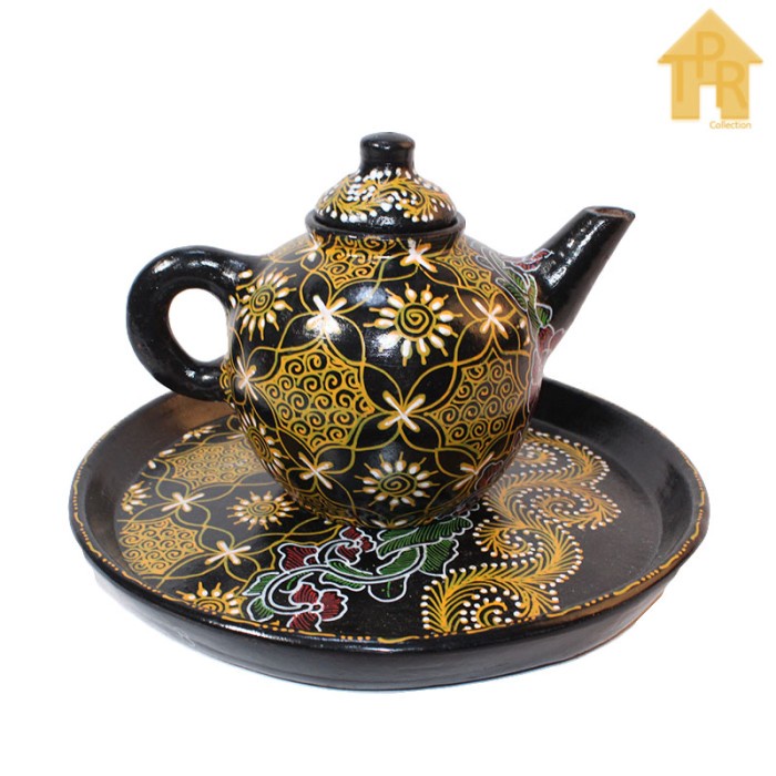 Gerabah Tea Set Premium - Poci Batik Tulis - Motif Rumbai K