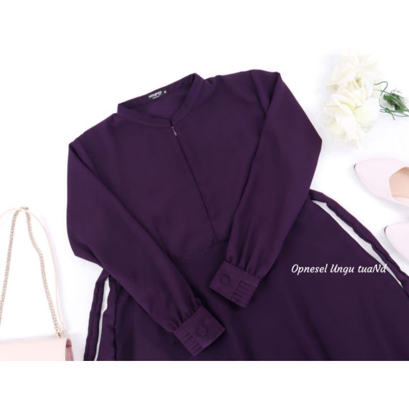 Gamis Syari Umbrella Polos Wollycrape Opnasel Warna Ungu Tua Original by Hermosa