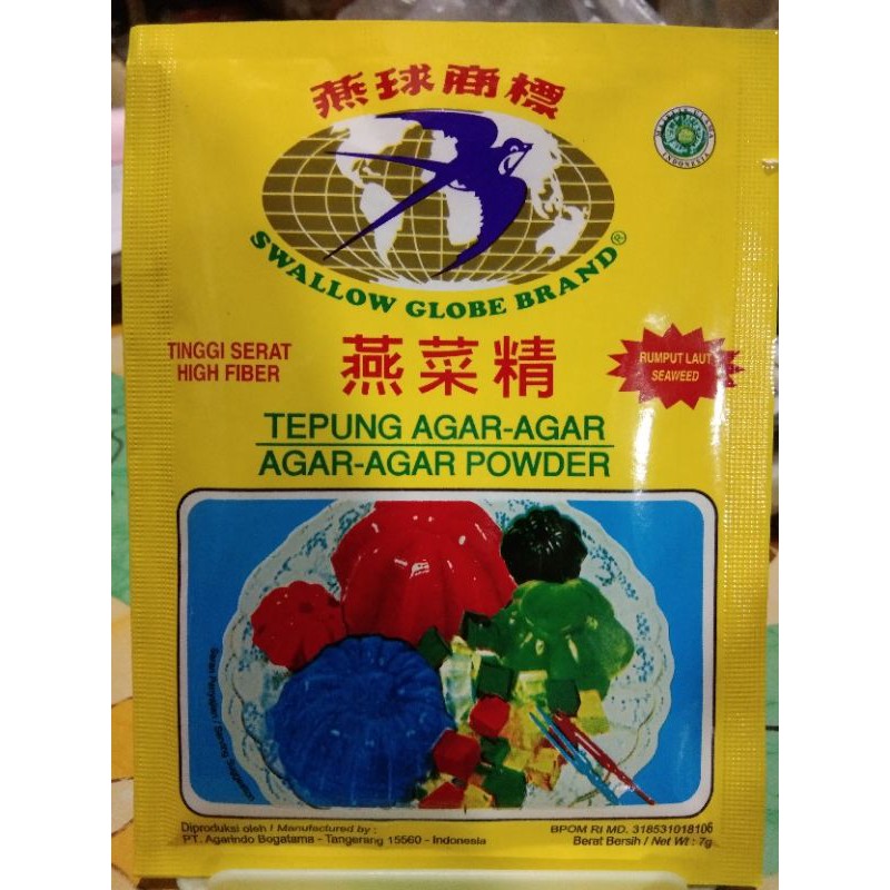 

Tepung Agar Agar Swallow Globe 7 gram Burung Walet Bola Dunia Agar Putih Bening Eceran Makanan Sehat