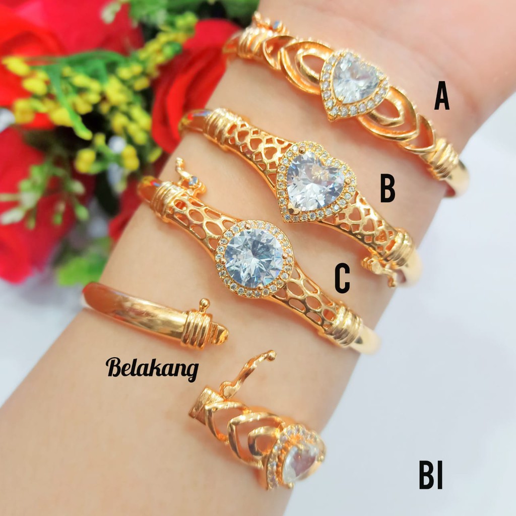 Gelang Bangkok TITANIUM Dewasa Permata Zircon Gold perhiasan wanita