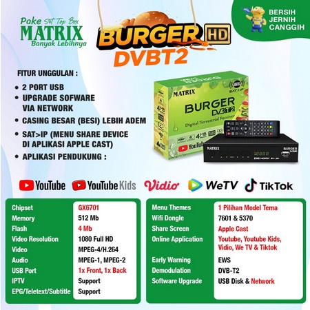 Matrix Burger + HDMI + DONGLE Set Top Box Matrix Hijau HD STB Digital