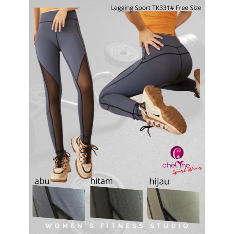 [READY HIJAU ARMY] CELANA SPORT CHELYNE 331 LEGGING MESH TILE 7/8 - BUNGALILY