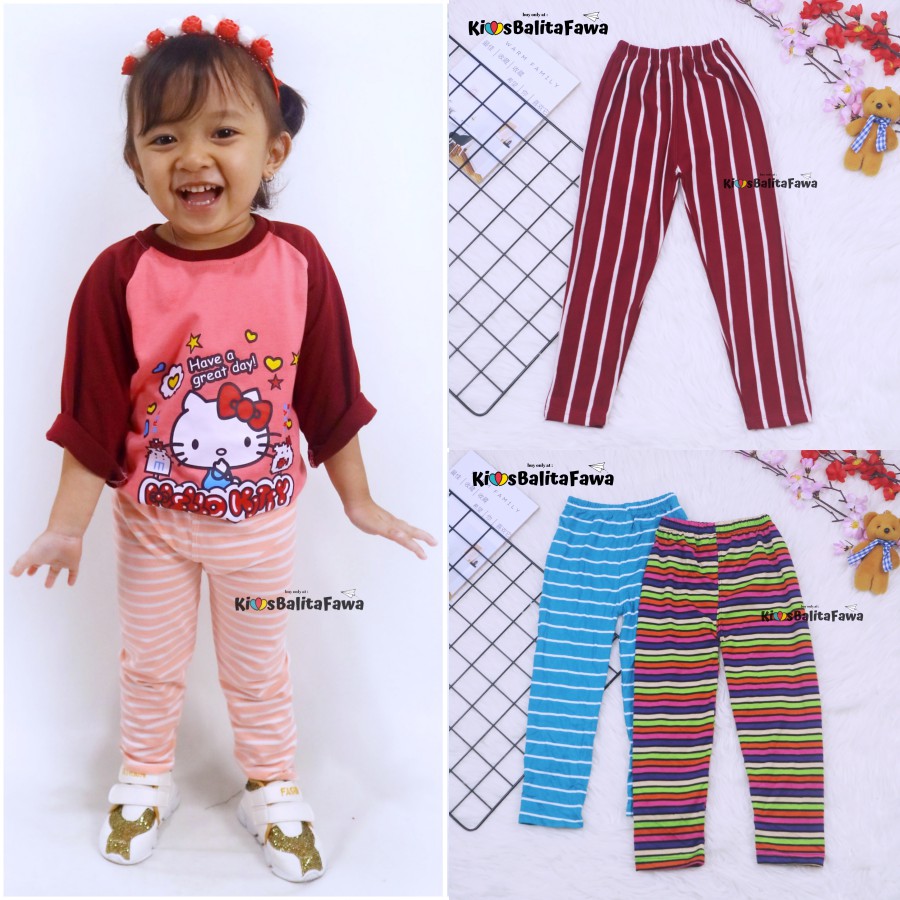 Legging Salur Uk 3-4 Tahun / Pants Garis Bawahan Harian Celana Panjang Anak Perempuan Leging Ketat