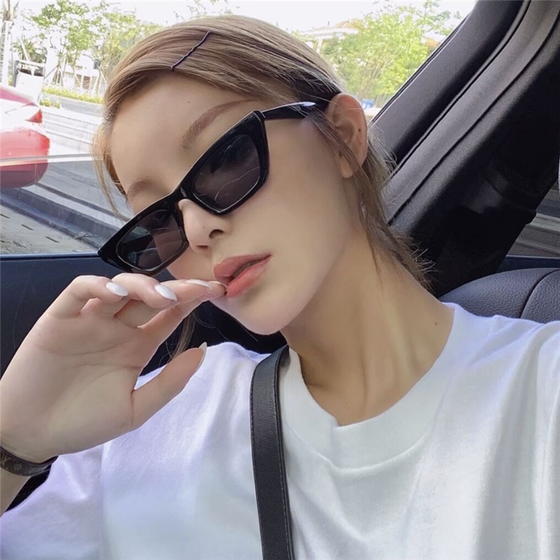 Papaozhu ins Selebriti Kundera Narrow Frame Cat Eye Sunglasses Untuk Wanita Chic UV400 Kacamata Hitam Polarized Eyewear