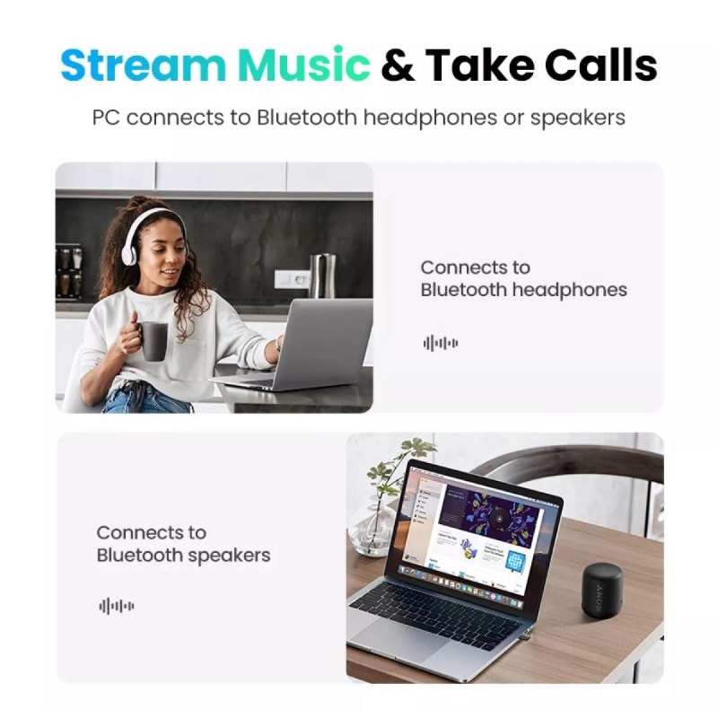 Ugreen BT 5.0 5.3 USB Bluetooth Receiver Wireless Dongle CRS Audio Receiver for PC Laptop