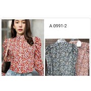 Baju Atasan Kemeja Lengan Panjang Katun Import Wanita Motif Bunga Flower Fashion Perempuan GA0991-2