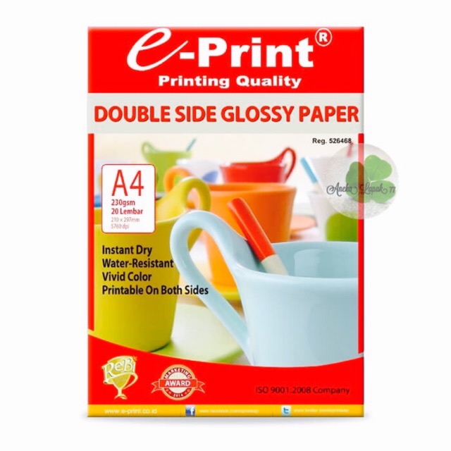 E-print double side glossy 230gr/20sh photo paper kertas foto glossy murah