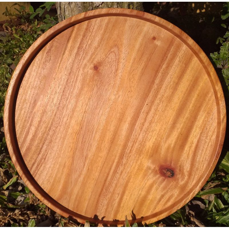 nampan kayu bulat 25cm mahoni
