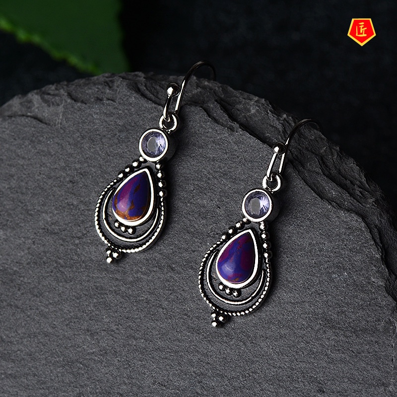 [Ready Stock]S925 Charoite Earrings Women's Fashionable Violet Turquoise