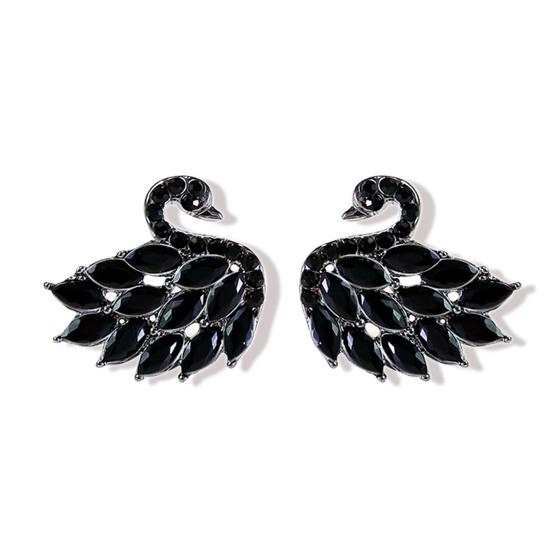 S925 sterling silver jarum gaya Korea elegan black swan stud anting-anting untuk wanita lucu kepriba