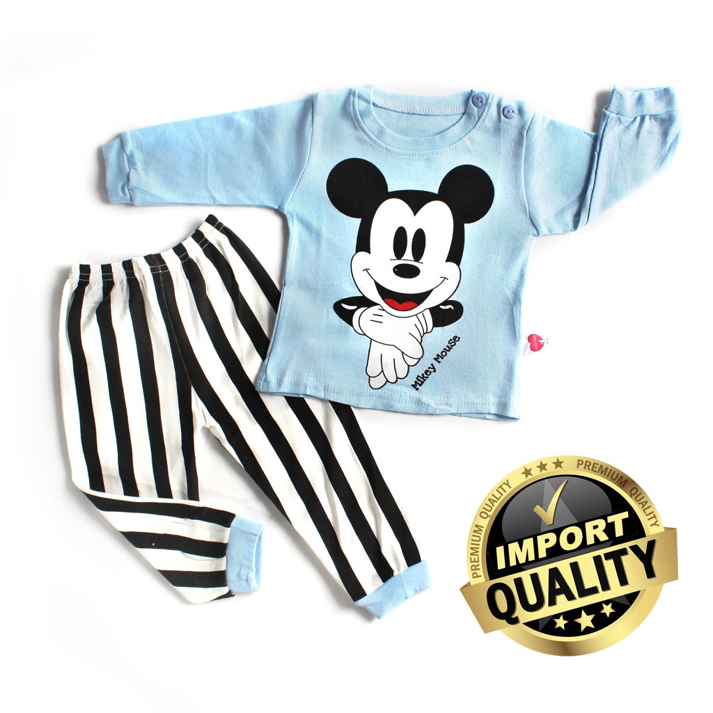 Baju tidur Piyama anak Premium set bahan katun impor usia 1- 5 Tahun Piyama anak gambar mickey lucu