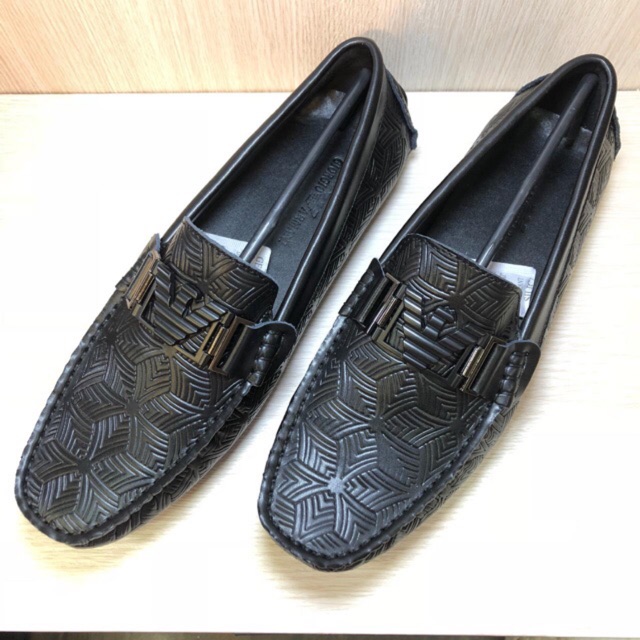 JUAL SEPATU LOAFERS PRIA IMPORT FASHION KULIT ASLI MURAH - LV LOUIS VUITTON DAMIER - BLACK