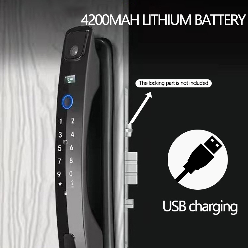 Toolbox 2022 TERBARU Smart Door Lock HD visual peephole camera cat eye fingerprint 6 unlock methods Kartu gesek kata sandi sidik jari untuk menutup dan membuka pintu secara otomatis Dilengkapi dengan pengisian daya USB bel pintu Fingerprint password card-3