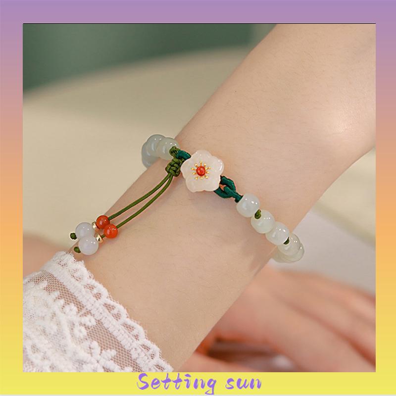 Jade Bead Gelang Kecil Peach Blossom Woven Perempuan Desain Niche Mahasiswa Pacar Hadiah TN