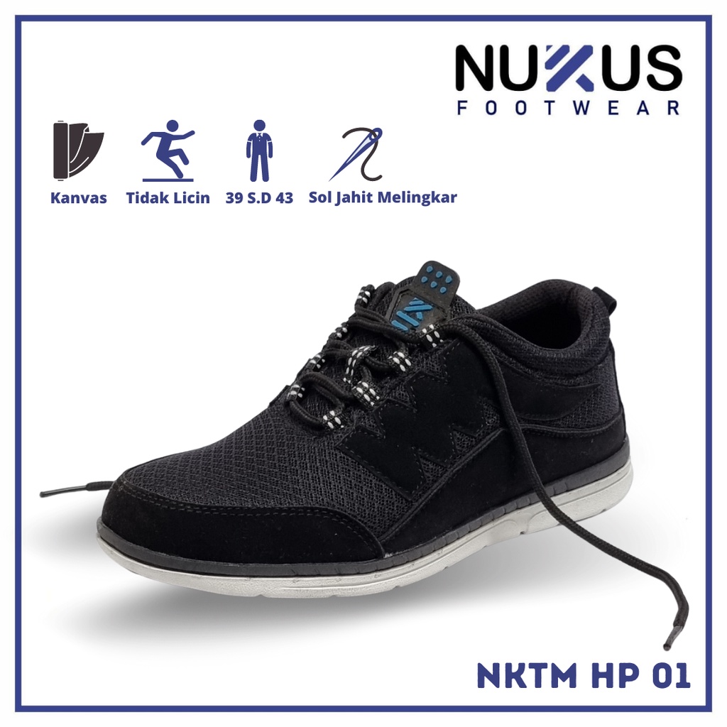 Nukus Sepatu Kets Running Pria Hitam dan Hitam Putih - NKTM 01 GB