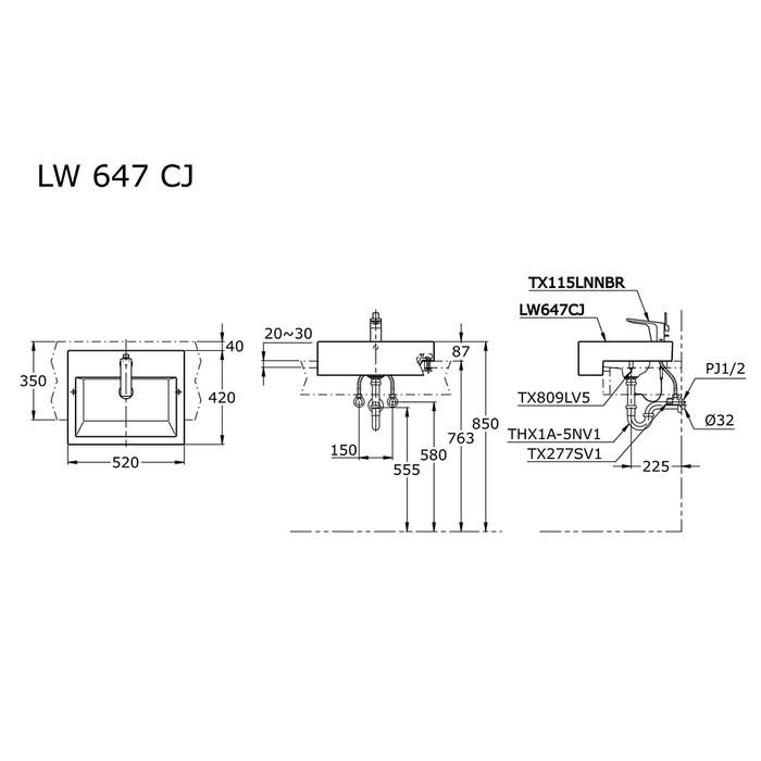 Wastafel Toto Lw647Cj Semi Recessed (Body Only) Kamar Mandi