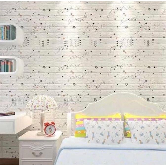 Wallpaper Dinding 3D Foam Bata Motif Bintang Waterproof Brick Sticker
