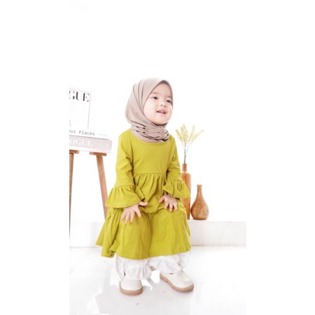 Dress Anak PerempuanTunik Lengan Panjang Balon Premium Usia 1 2 3 4 5 Tahun