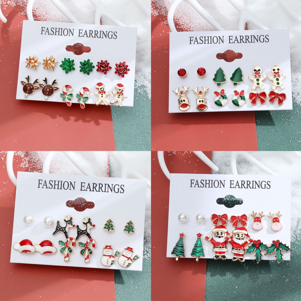 Anting Busur Rusa Santa Claus Anting Set Busana Natal Hadiah Natal