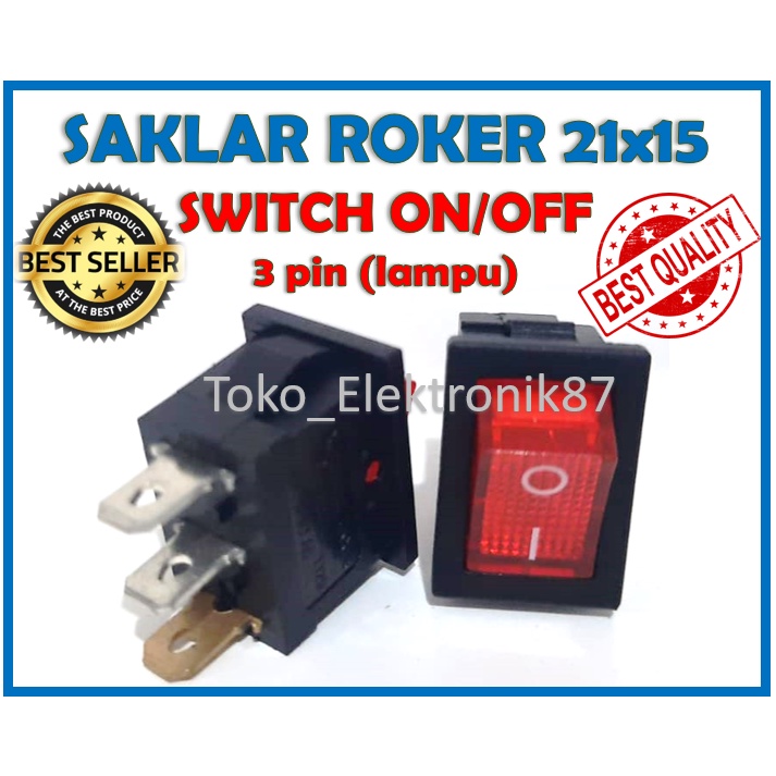 Saklar Roker 3Pin 21x15 Merah Switch On/Off (Lampu)