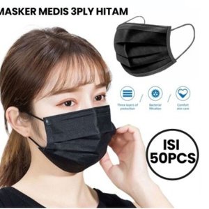 ONLYONE12 Termurah !!! Masker 3ply / Masker Disposable Hitam 3ply / Masker Earloop Black Mask / Masker Hitam isi 10-50pcs