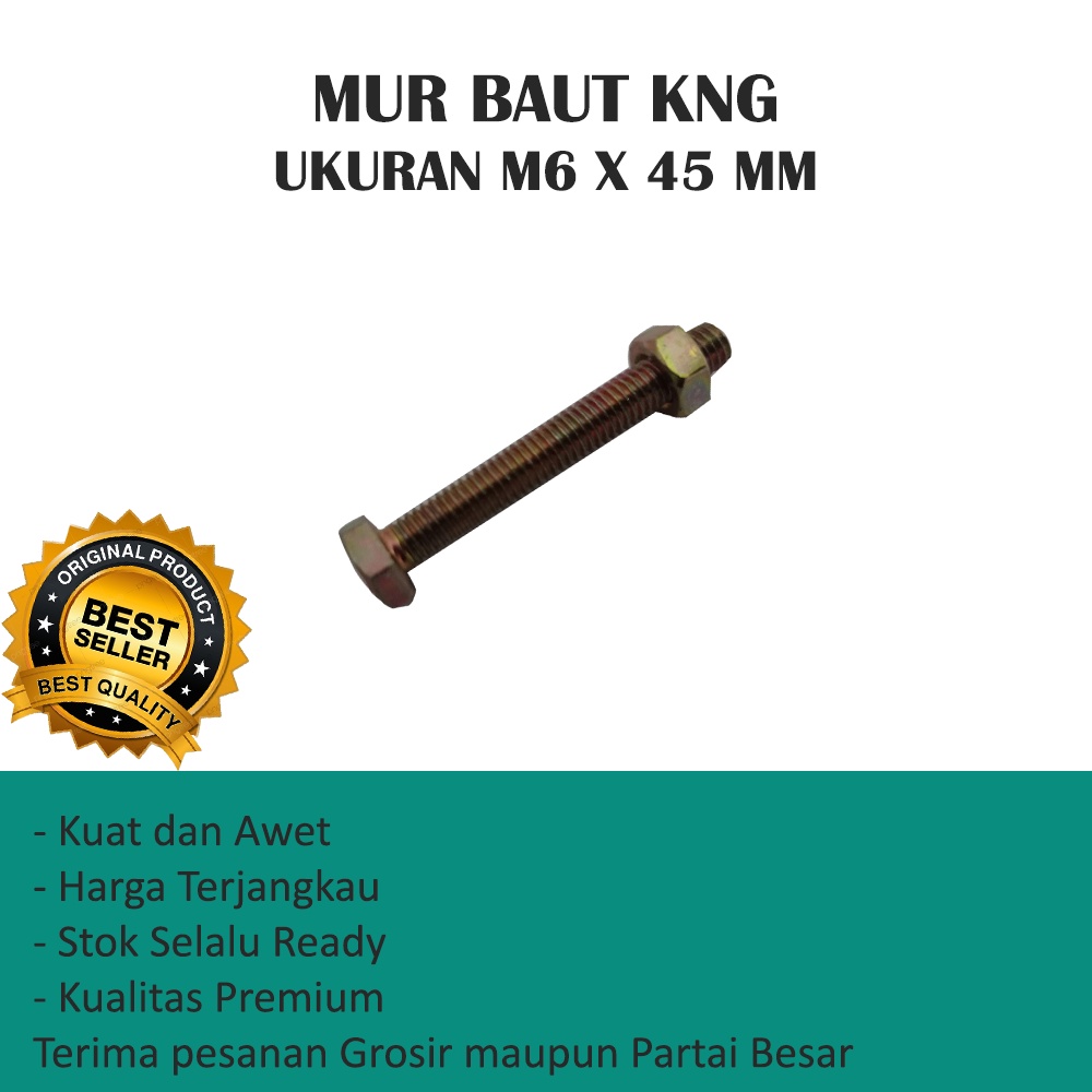 MUR BAUT UKURAN M6 X 45 MM KNG MURAH (HARGA PER 10 PCS)