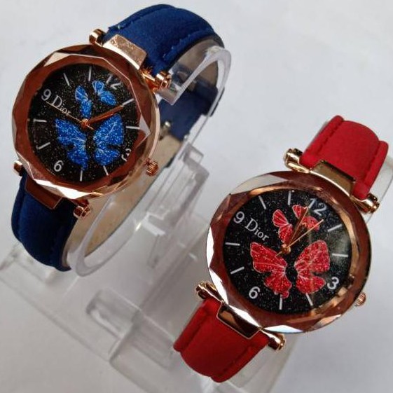 Jam tangan wanita Dior kulit motif kupu kupu Terbaru