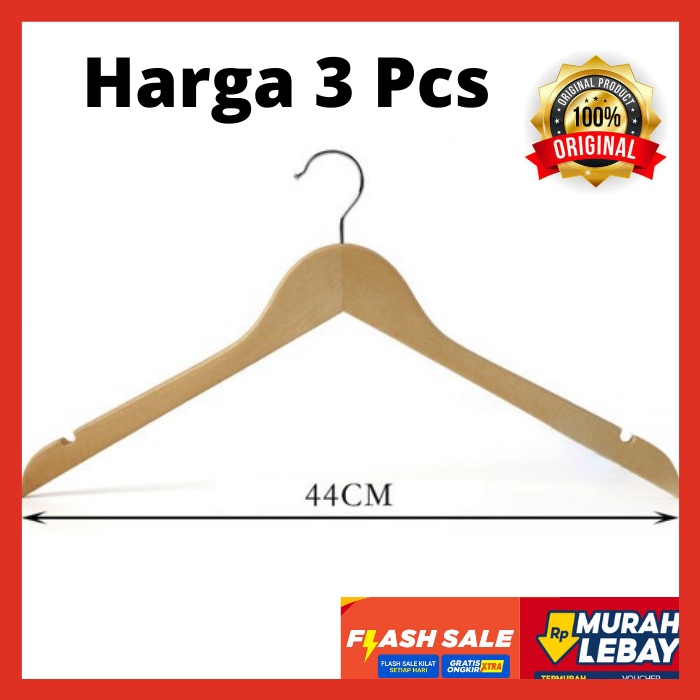 [cod] Hanger Baju Pakaian Kayu Non Palang Glossy Vernish Cocok Pakaian Baju Butik Distro