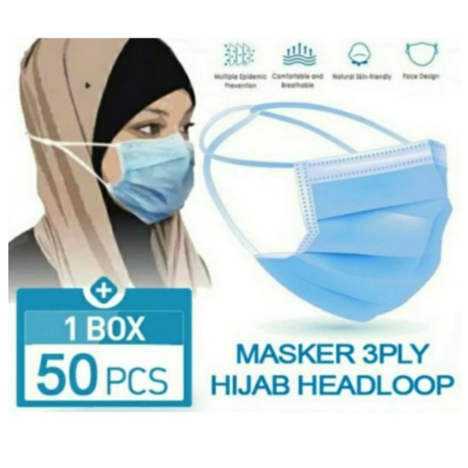 Masker 3ply Murah/ Masker 3ply Earloop/ Masker Hijab /Face Mask/ Masker Headloop