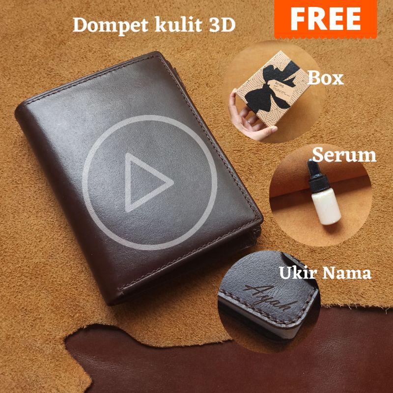 DOMPET PRIA KULIT ASLI 3/4 CUSTOM NAMA FREE BOX DAN SERUM