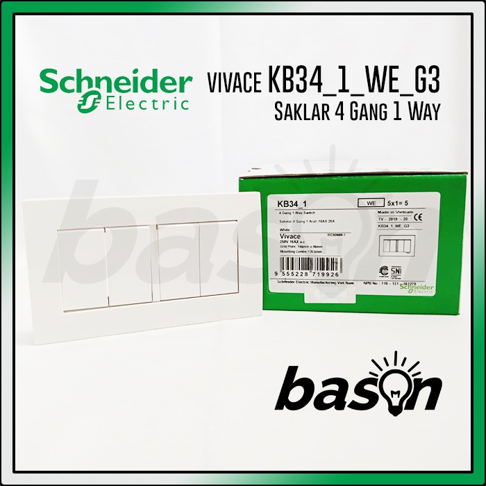 SCHNEIDER Vivace 4 Gang 1 Way Switch 2 Plate - Saklar 4 Tombol 1 Arah 2 Cover Plate