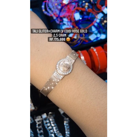 Gelang Tali Gliter/Charm Lv Edisi Rose Gold