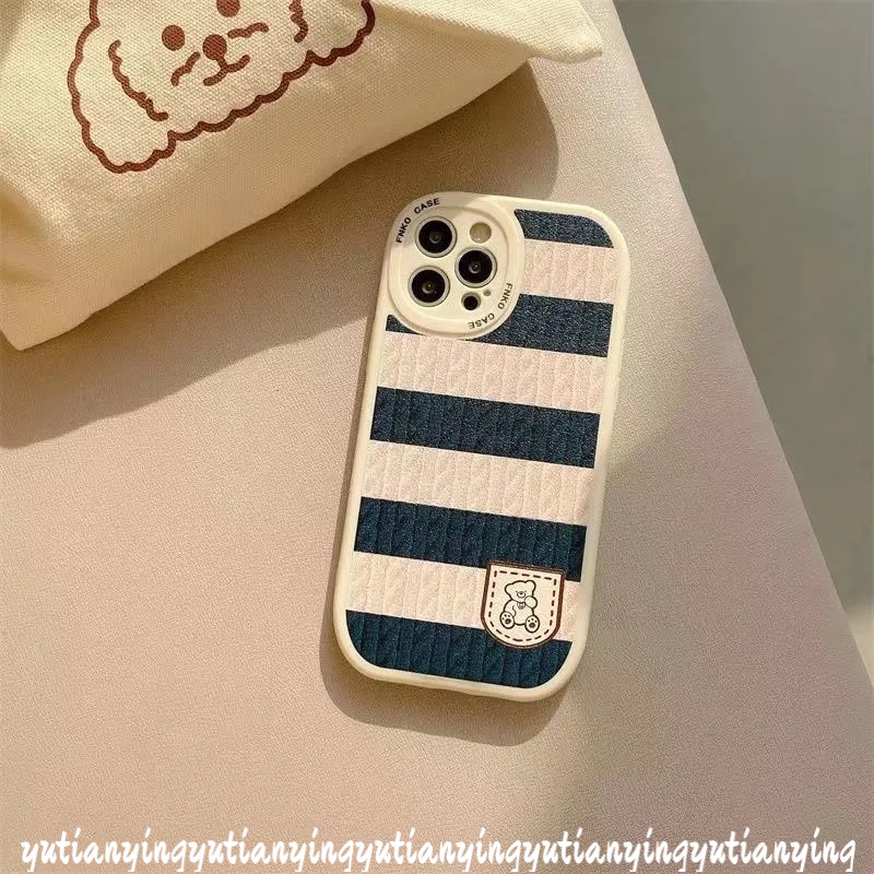 Vintage Splicing Striped Label Bear Case Realme C53 C55 10 Pro Plus C31C15 C25s C12 8i C25Y 9i C35 8Pro C21Y 5i 7 C3 C25 C17 C11 C20 6i 57i C20A 8c21 6 5s 6s Soft Cover Karet